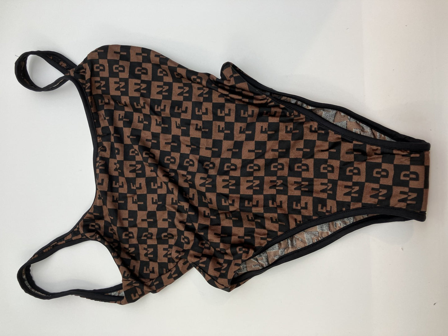 [Wearing picture included] FENDI logo one-piece swimsuit brown IT40 S-M size