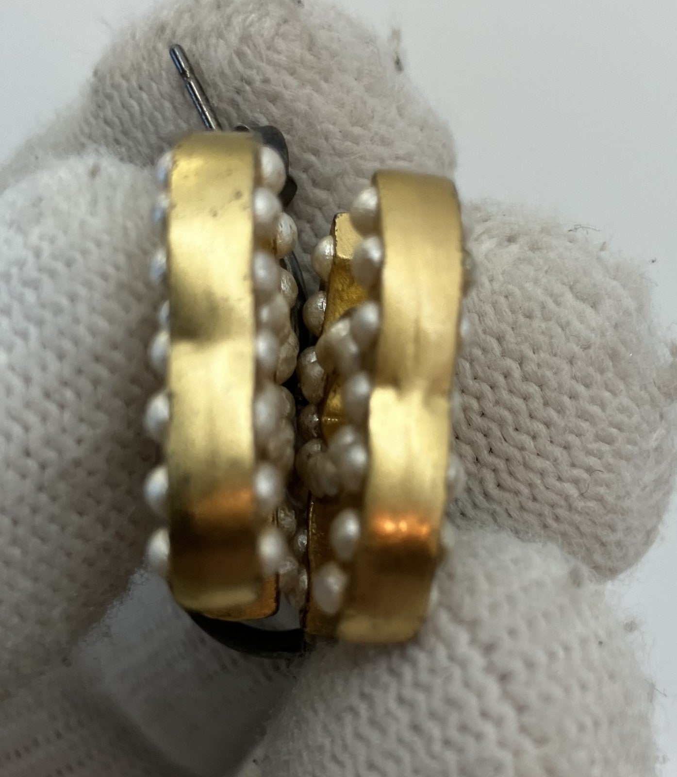 CHANEL synthetic Pearl Pierced Earrings Gold w/Box