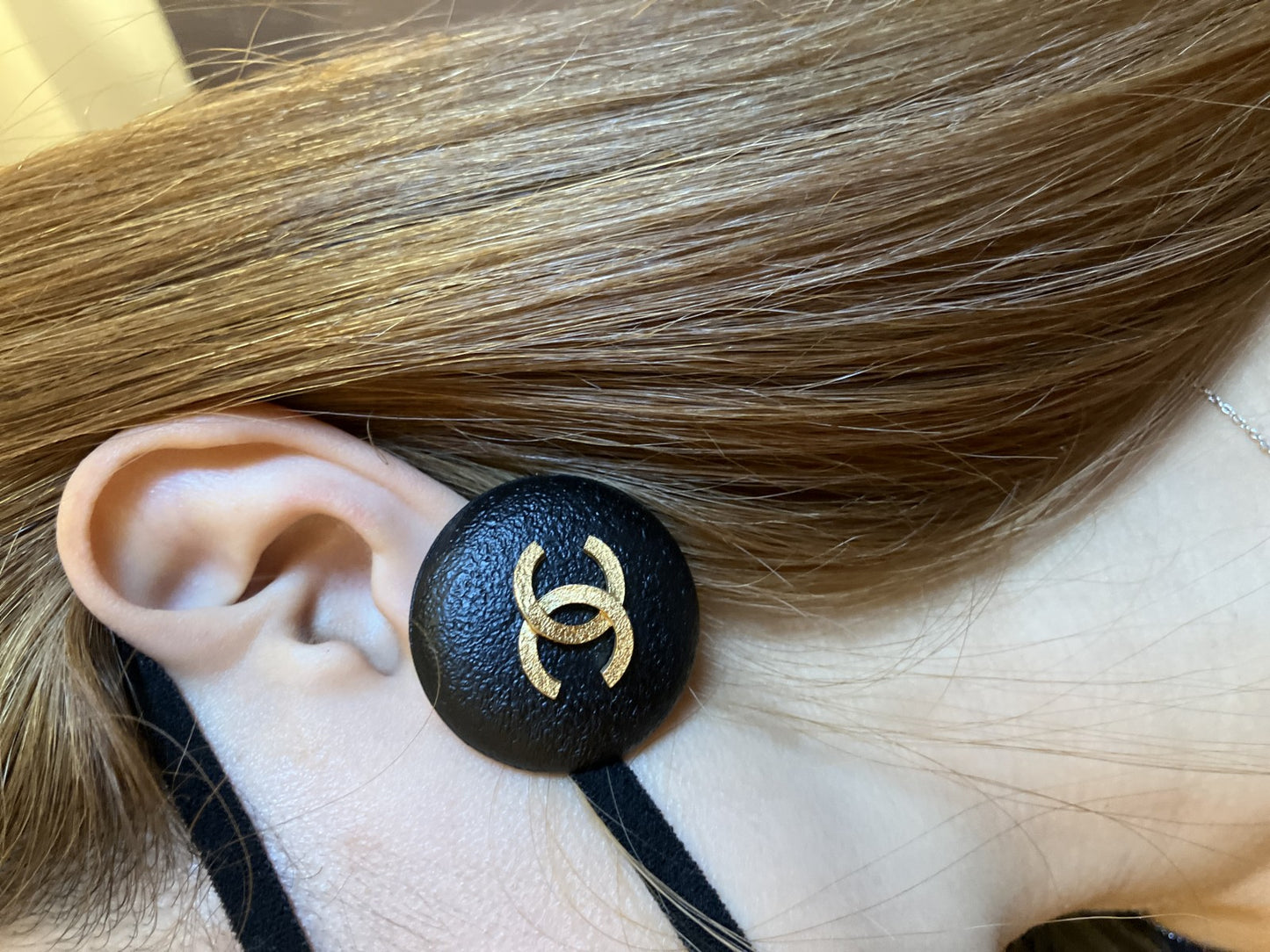 CHANEL CC Logo Earrings 93A Black Gold Clip On Large 3.7cm Single Vintage