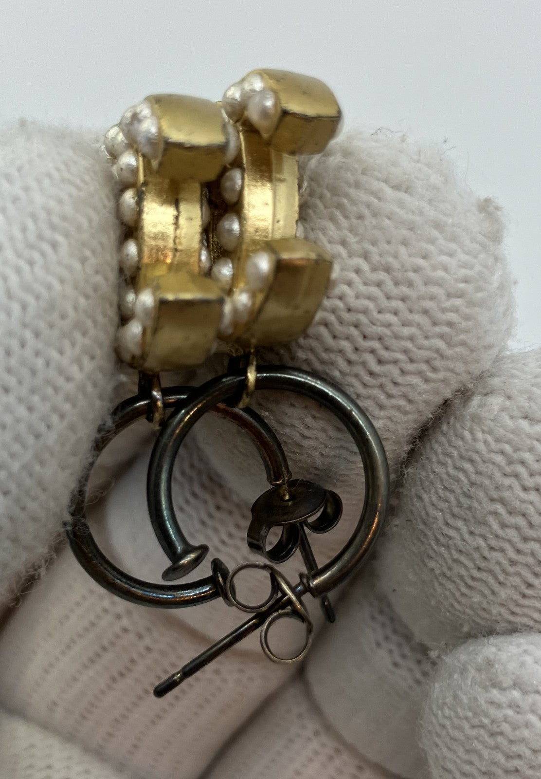 CHANEL synthetic Pearl Pierced Earrings Gold w/Box