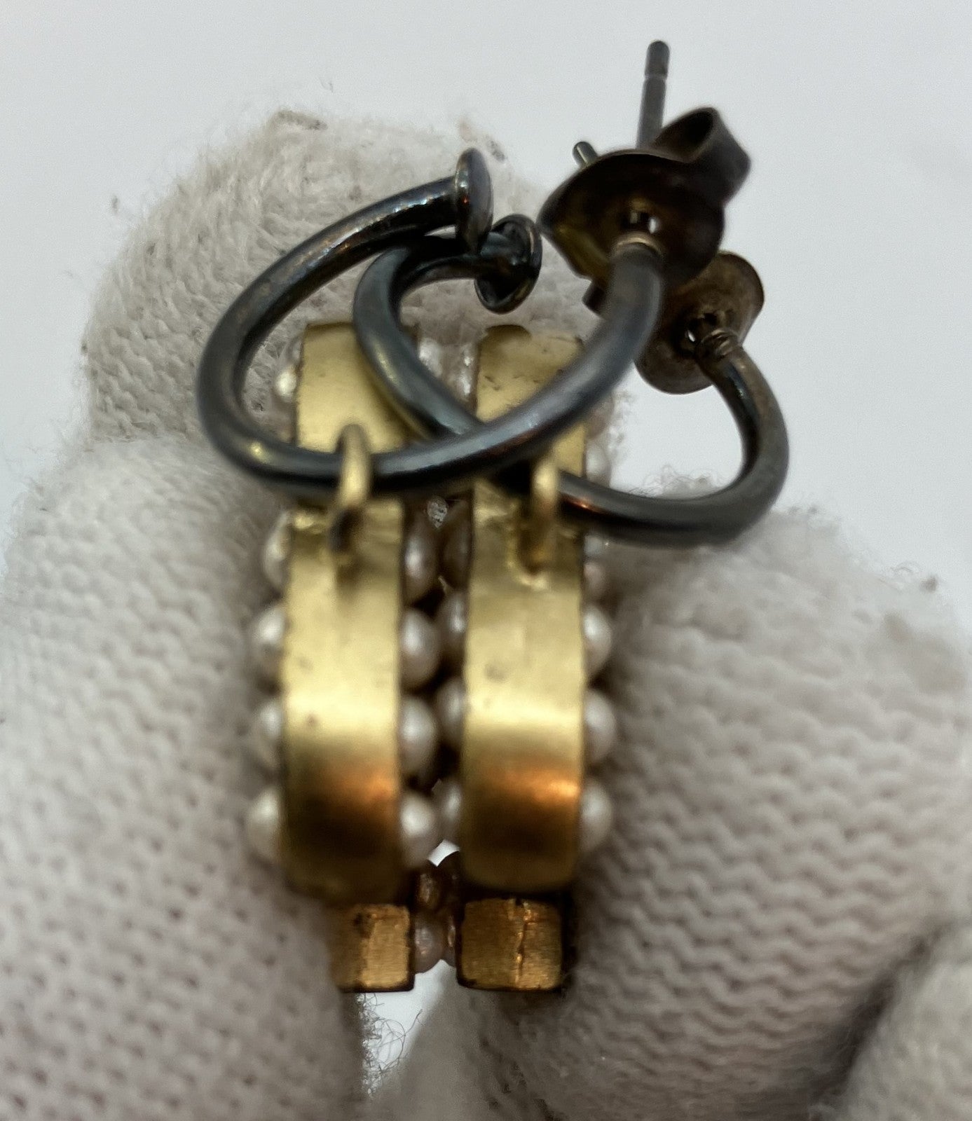 CHANEL synthetic Pearl Pierced Earrings Gold w/Box