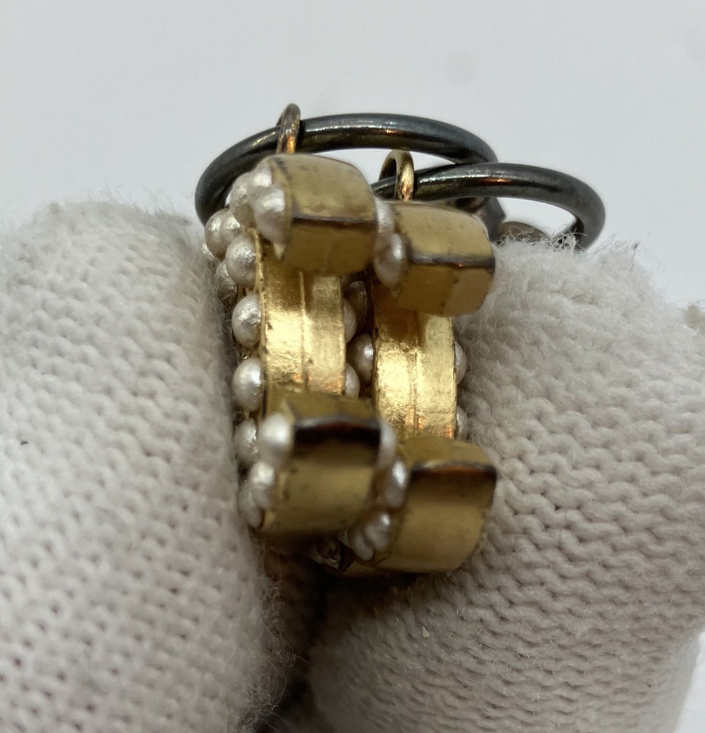 CHANEL synthetic Pearl Pierced Earrings Gold w/Box