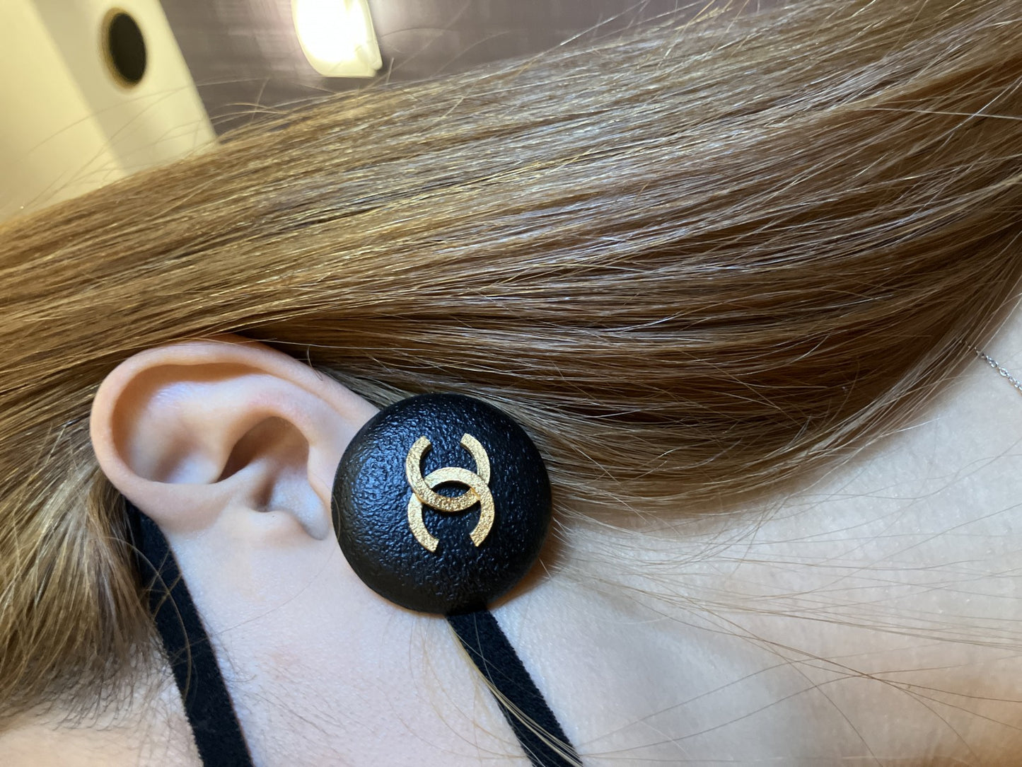 CHANEL CC Logo Earrings 93A Black Gold Clip On Large 3.7cm Single Vintage