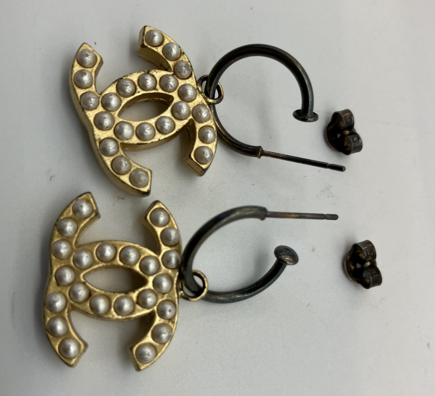 CHANEL synthetic Pearl Pierced Earrings Gold w/Box