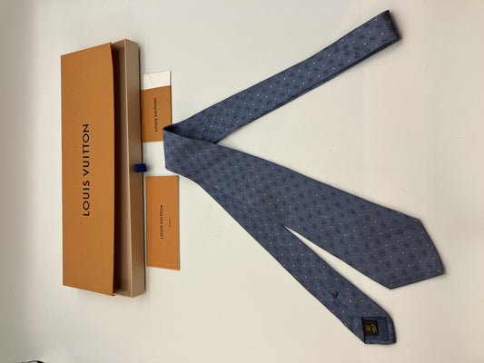 LOUIS VUITTON tie, blue-gray, width 8 cm (3.15 inch), with box,