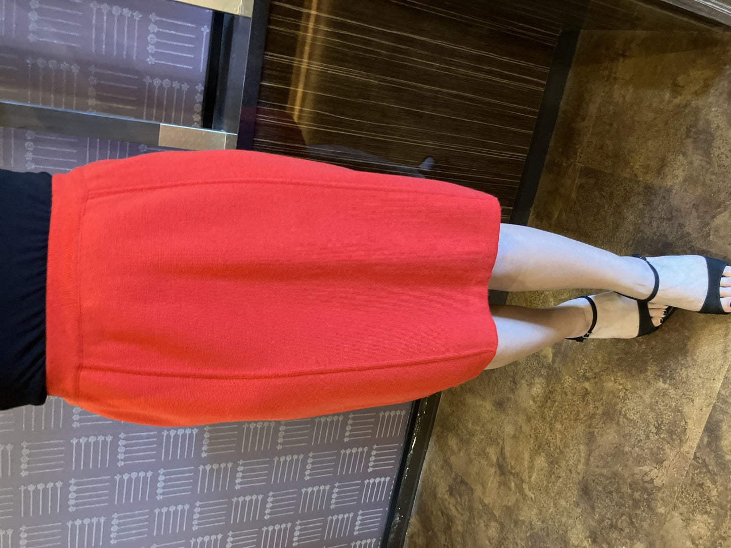 CHANEL Red Knit Skirt Elastic Waist Made in Italy Vintage Women’s