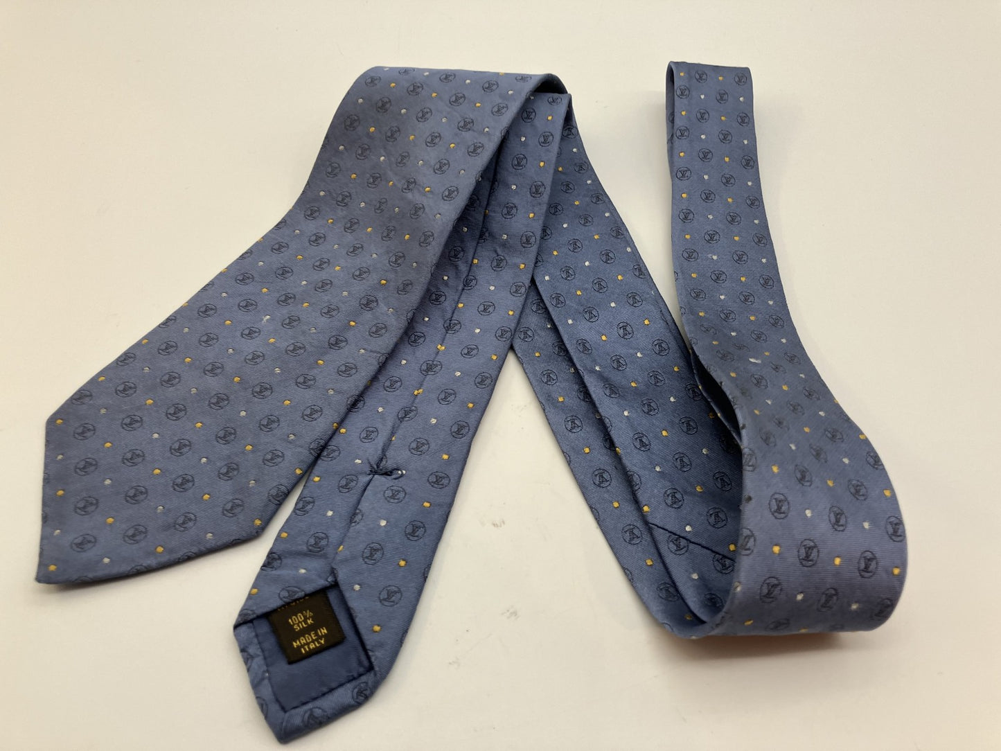 LOUIS VUITTON tie, blue-gray, width 8 cm (3.15 inch), box included, free shipping 