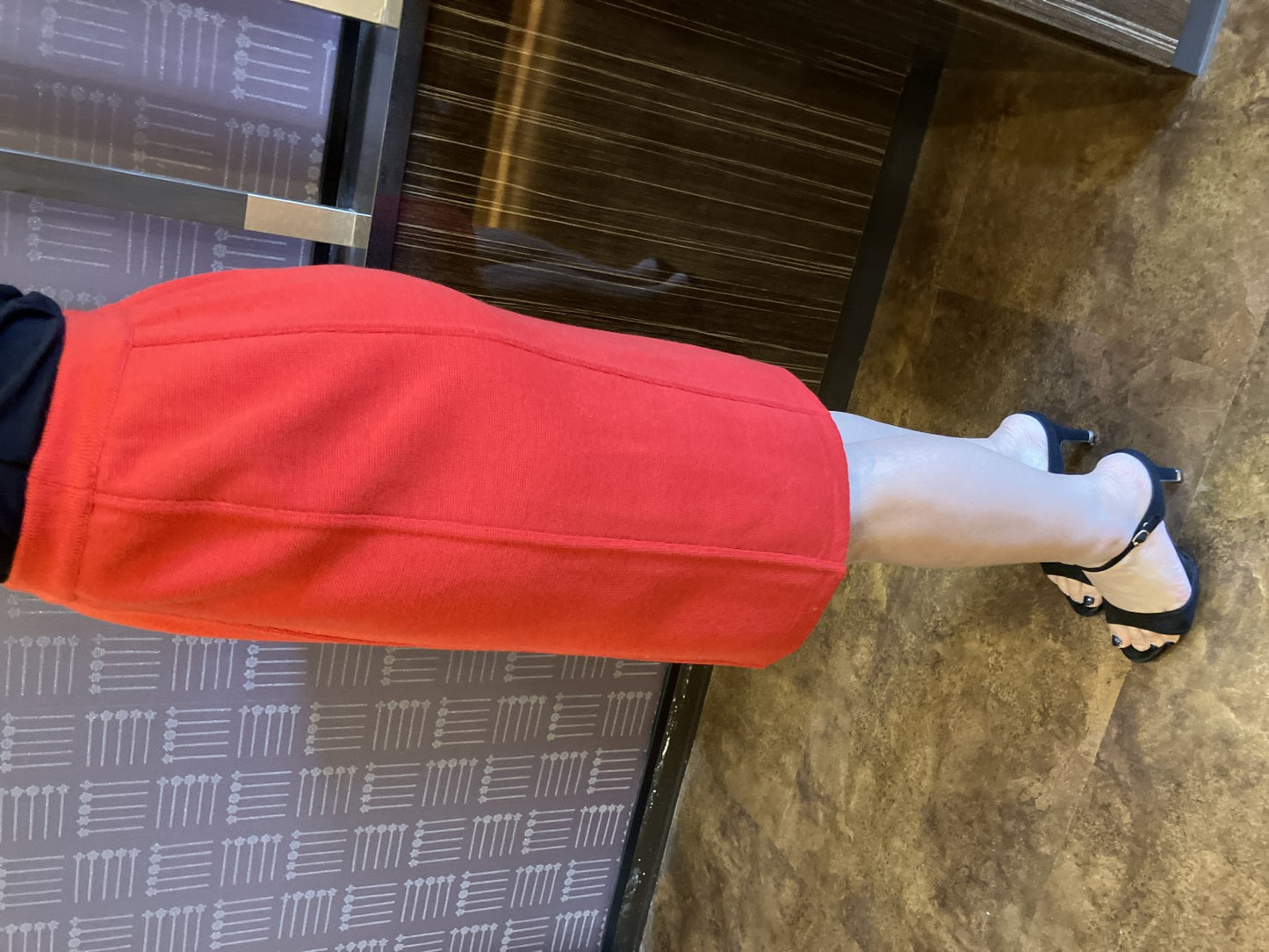 CHANEL Red Knit Skirt Elastic Waist Made in Italy Vintage Women’s