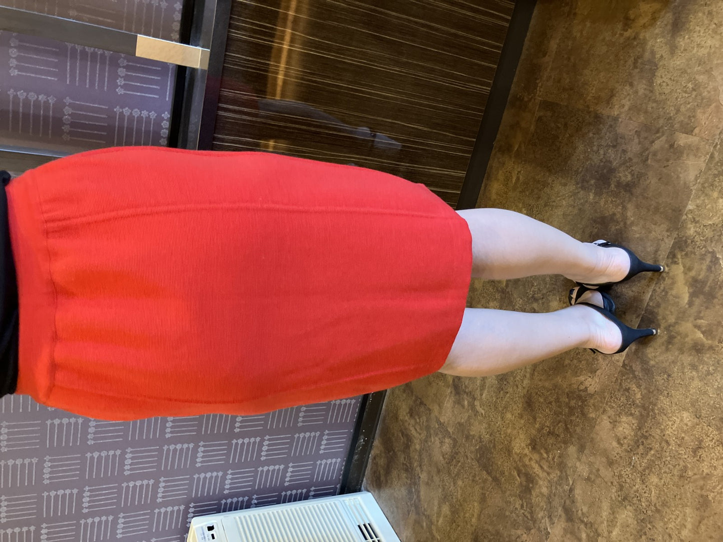 CHANEL Red Knit Skirt Elastic Waist Made in Italy Vintage Women’s