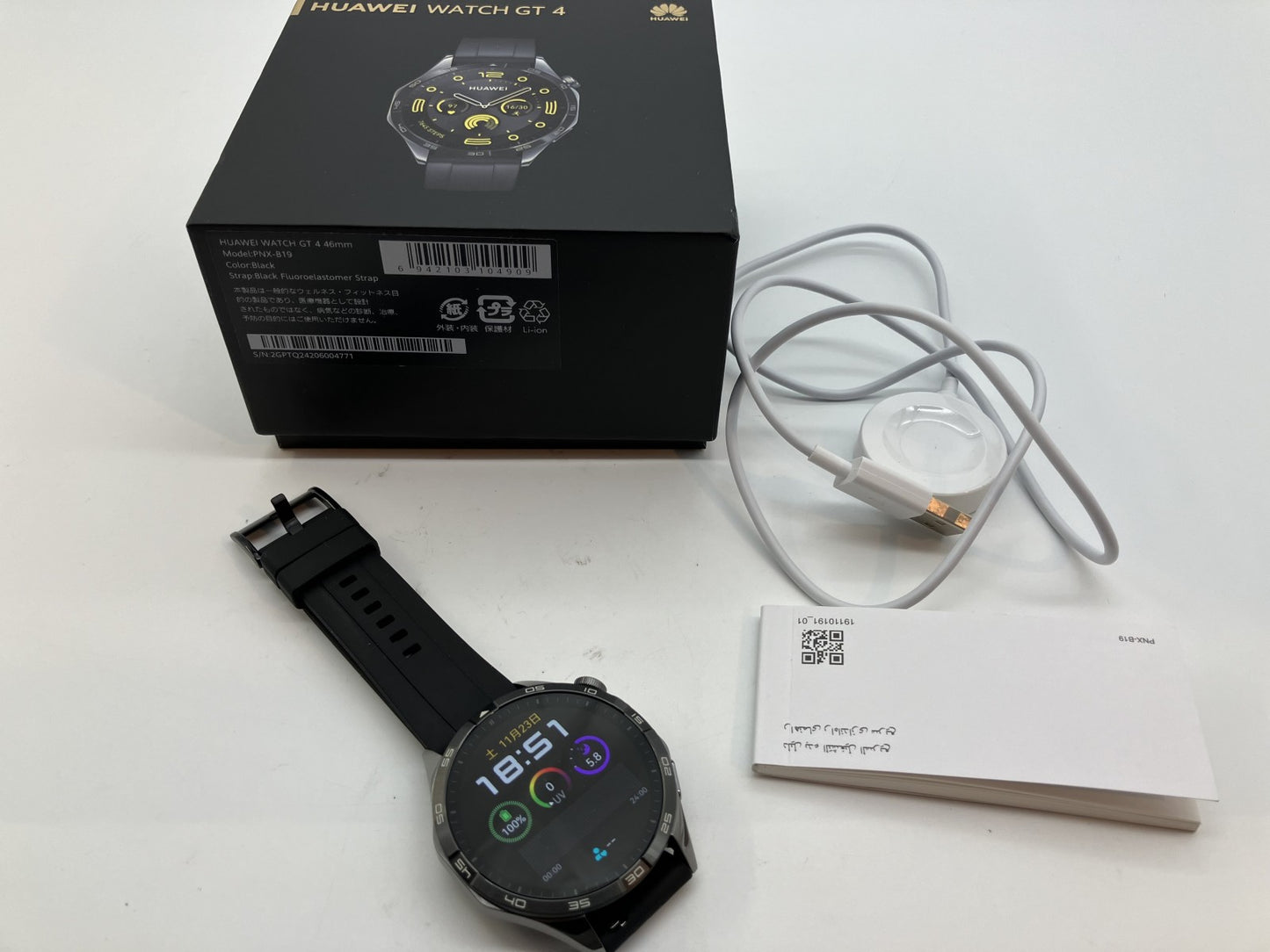 HUAWEI GT4 Smartwatch Case 47mm (1.85 inch) Box Charger Instruction Manual Included Black Free Shipping 