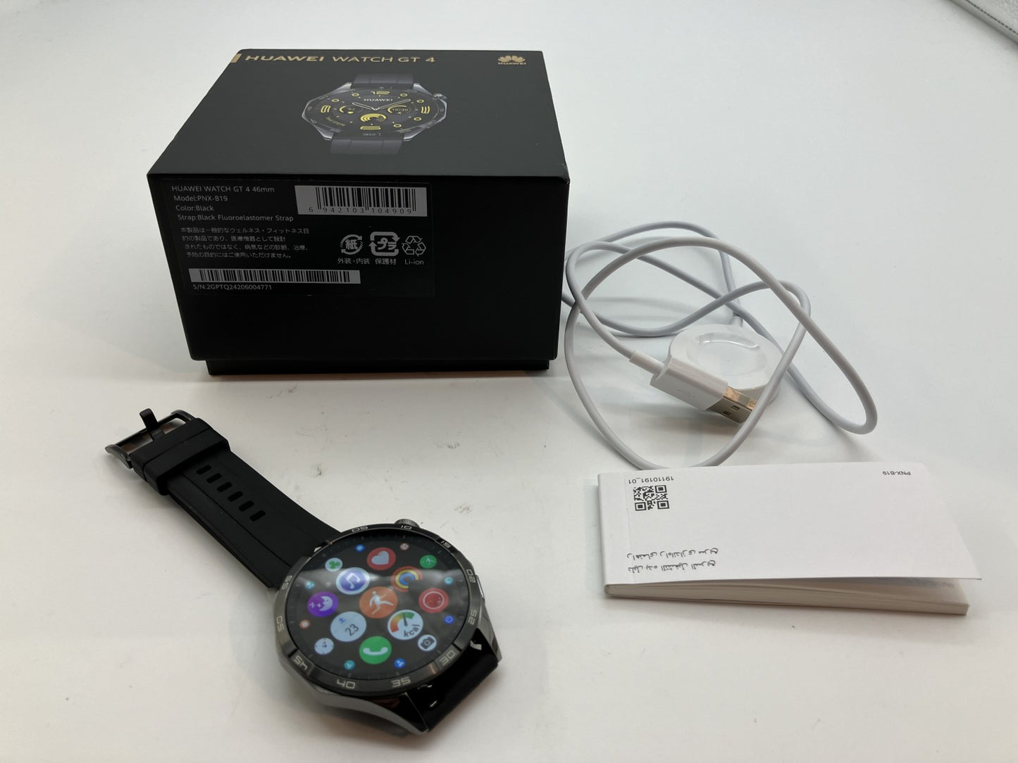 HUAWEI GT4 Smartwatch Case 47mm (1.85 inch) Box Charger Instruction Manual Included Black Free Shipping 