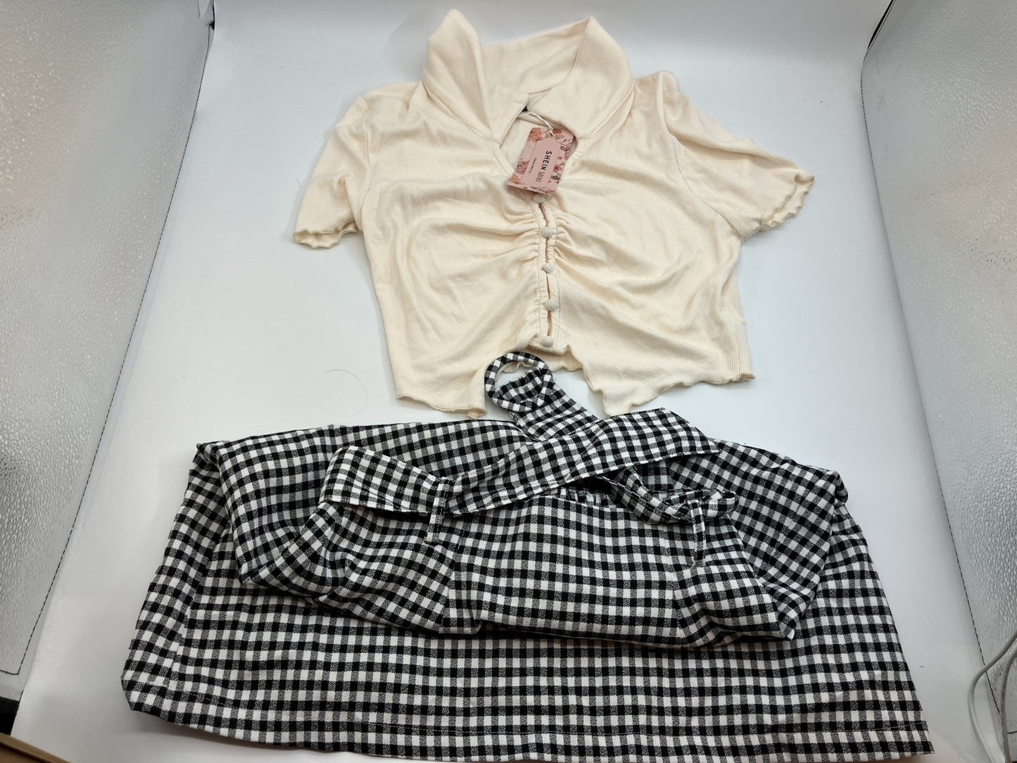 [Beautiful item] SHEIN top and gingham skirt, set-up style, 2-piece set, M-L size,