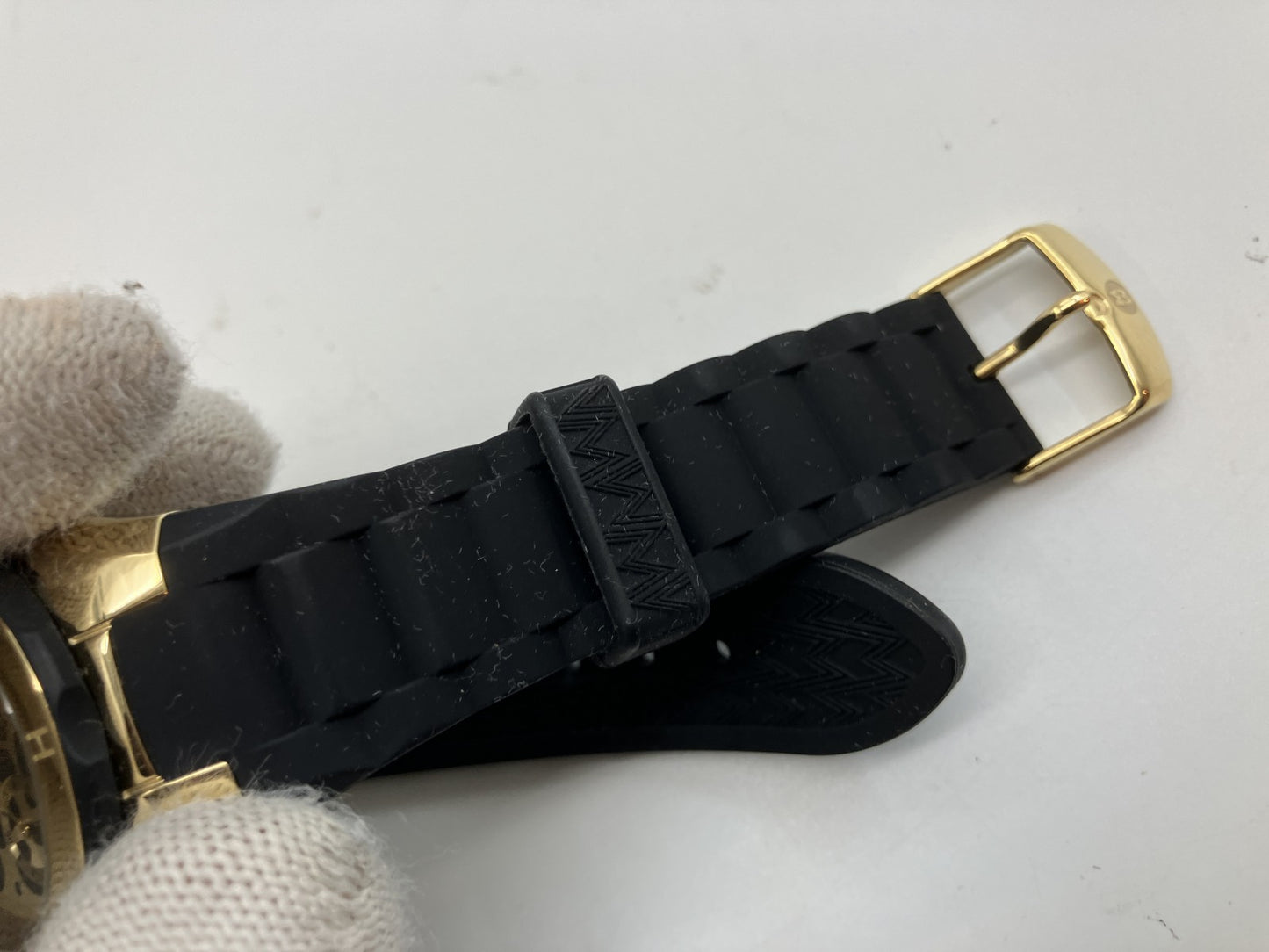 Michele Chronograph Leopard Dial Men’s Watch Rubber Strap Gold Tone w/ Box & Guarantee