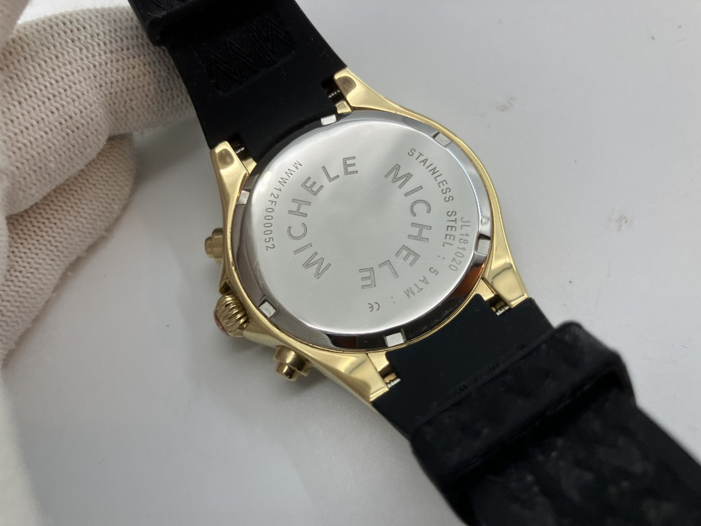 Michele Chronograph Leopard Dial Men’s Watch Rubber Strap Gold Tone w/ Box & Guarantee