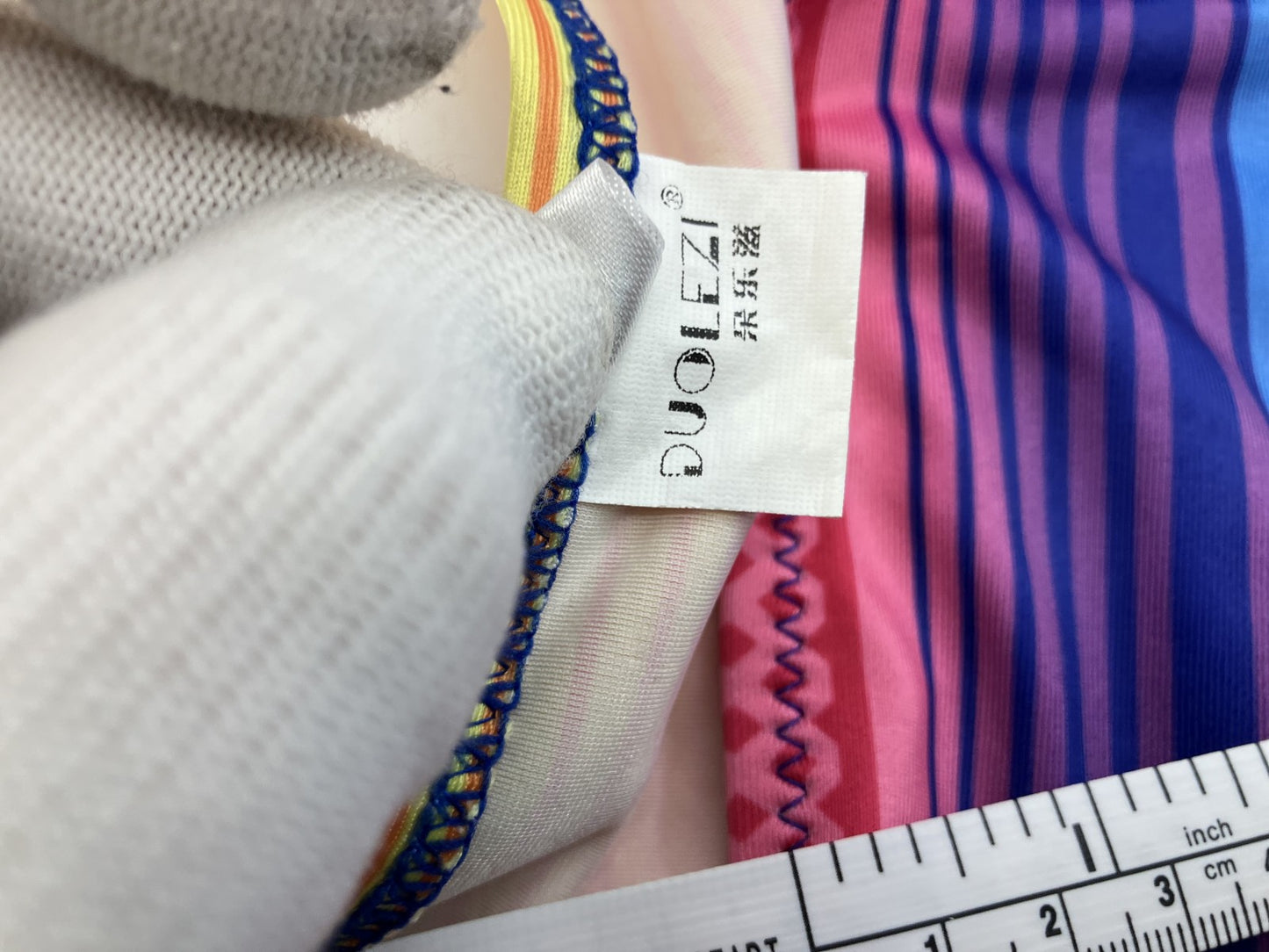 [Beautiful item] Rainbow Pattern Bikini Top and Bottom + See-through Wrap Skirt 3-piece set (Size 1X)