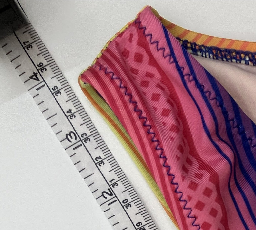 [Beautiful item] Rainbow Pattern Bikini Top and Bottom + See-through Wrap Skirt 3-piece set (Size 1X)