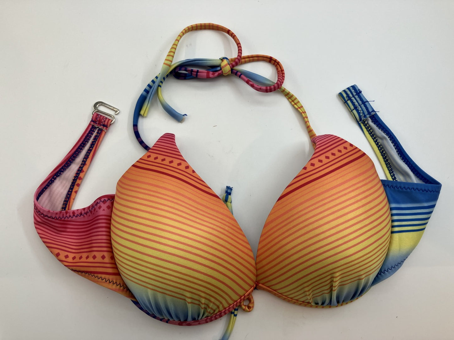 [Beautiful item] Rainbow Pattern Bikini Top and Bottom + See-through Wrap Skirt 3-piece set (Size 1X)