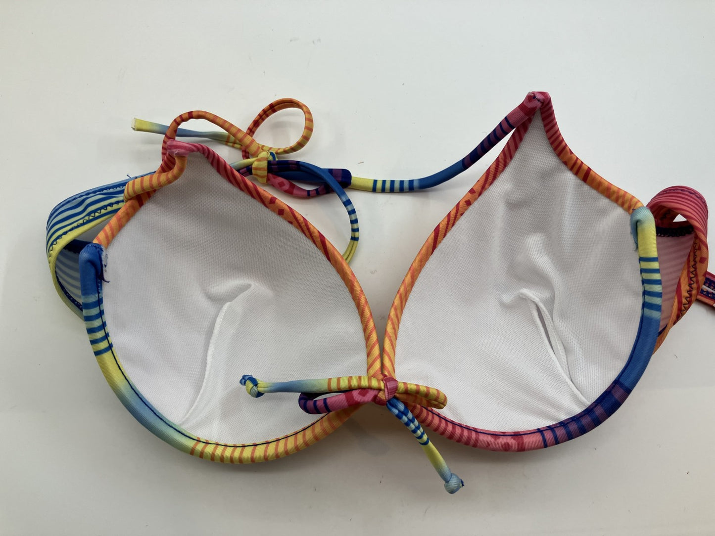 [Beautiful item] Rainbow Pattern Bikini Top and Bottom + See-through Wrap Skirt 3-piece set (Size 1X)