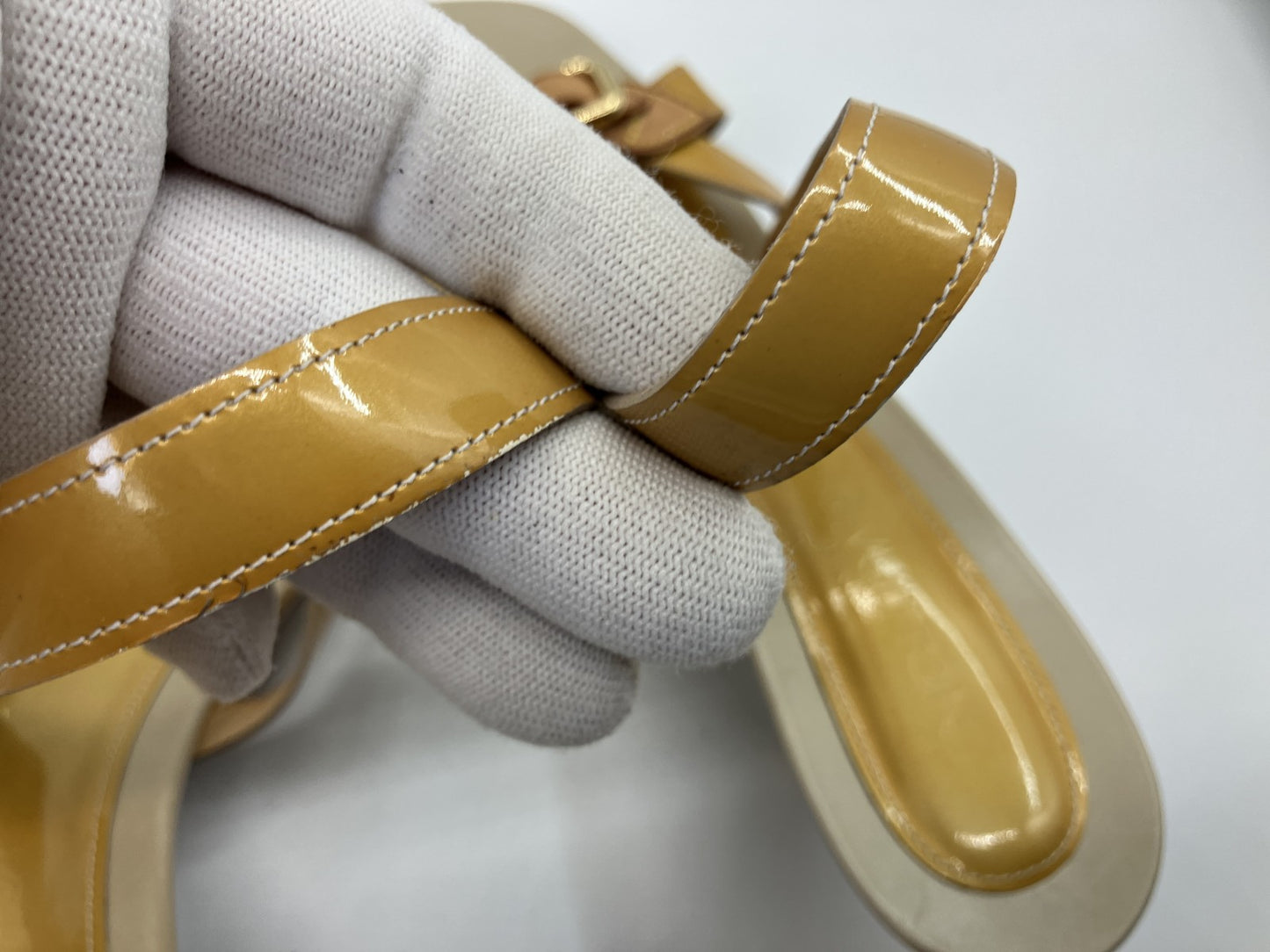 Louis Vuitton Sandals EU39 Yellow Patent Leather Slingback Heel Shoes LV