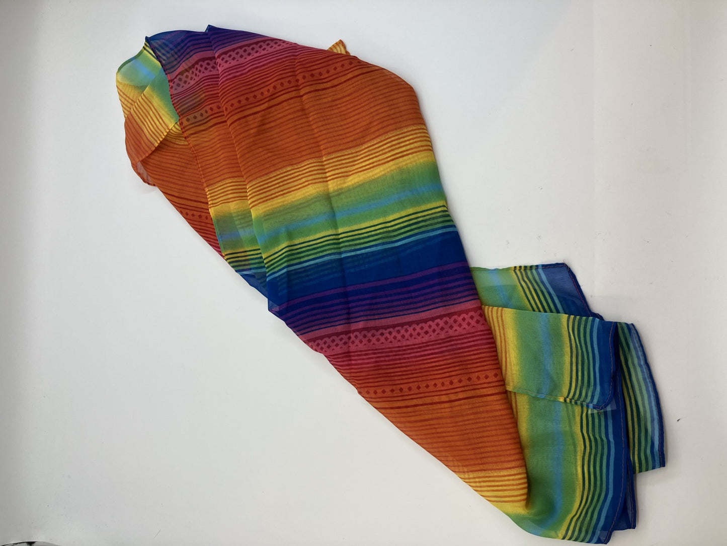 [Beautiful item] Rainbow Pattern Bikini Top and Bottom + See-through Wrap Skirt 3-piece set (Size 1X)