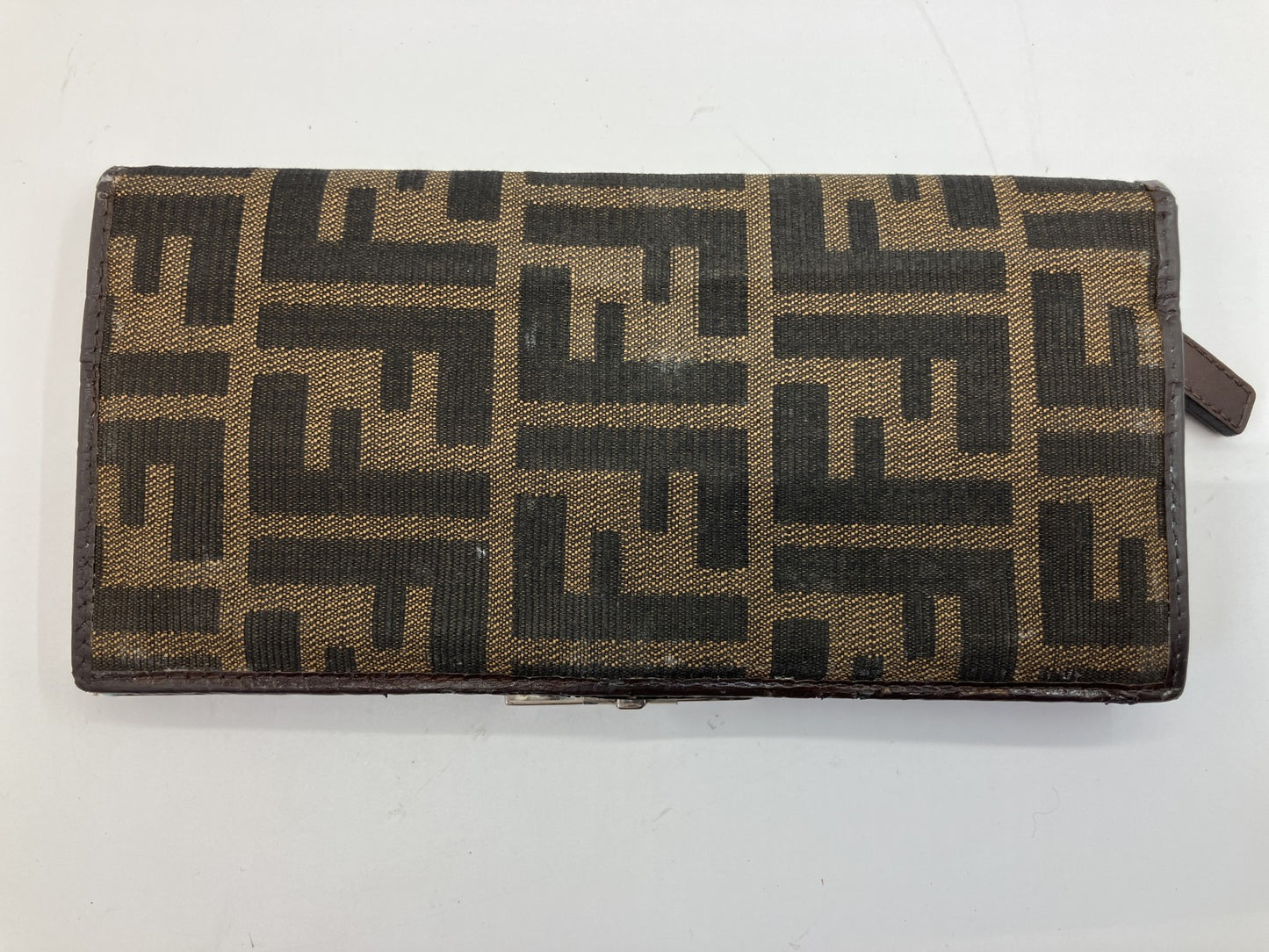 Fendi Zucca Long Wallet Brown Canvas Leather FF Logo Bifold Vintage Italy