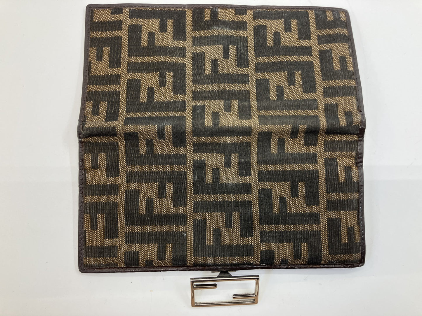 Fendi Zucca Long Wallet Brown Canvas Leather FF Logo Bifold Vintage Italy