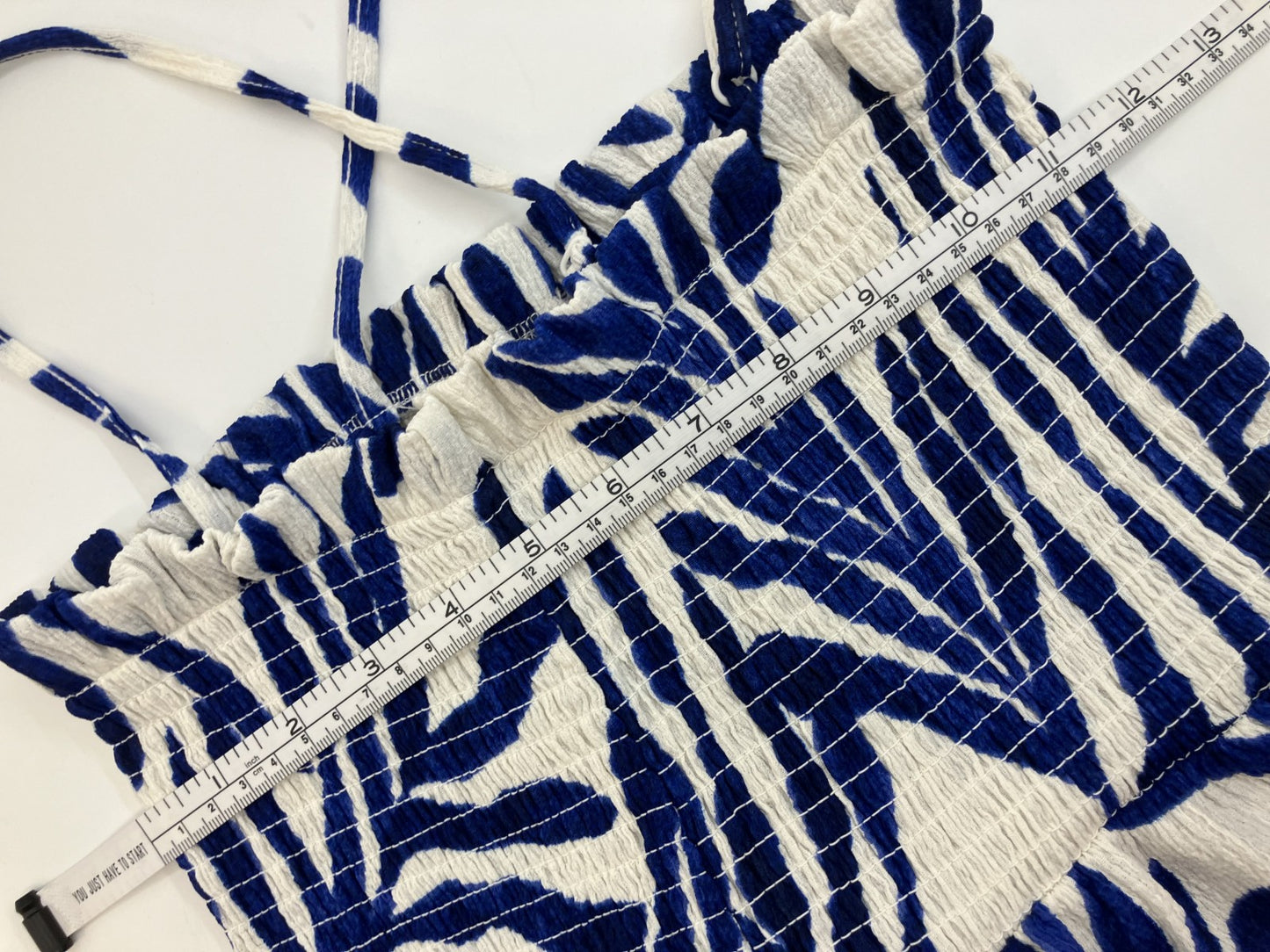 Wearing picture available笳・Blue x White Leaf Pattern Shirring Dress Free size S-M