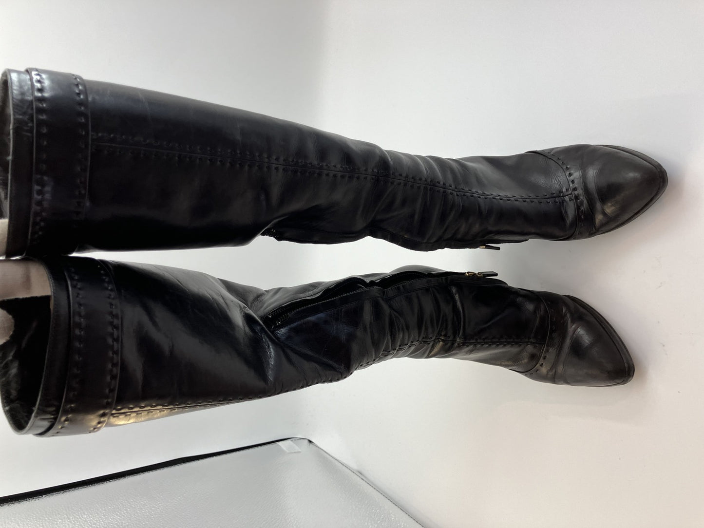 LOUIS VUITTON leather long boots black (EU 35.5)(US 5.5)(22.5 cm)(8.86 inch) heel 8.5 cm with box and bag