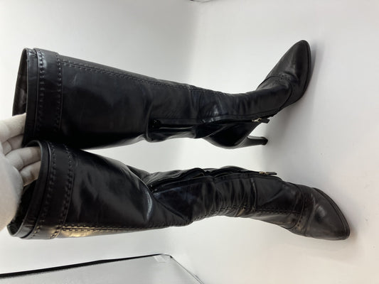 LOUIS VUITTON leather long boots black (EU 35.5)(US 5.5)(22.5 cm)(8.86 inch) heel 8.5 cm with box and bag