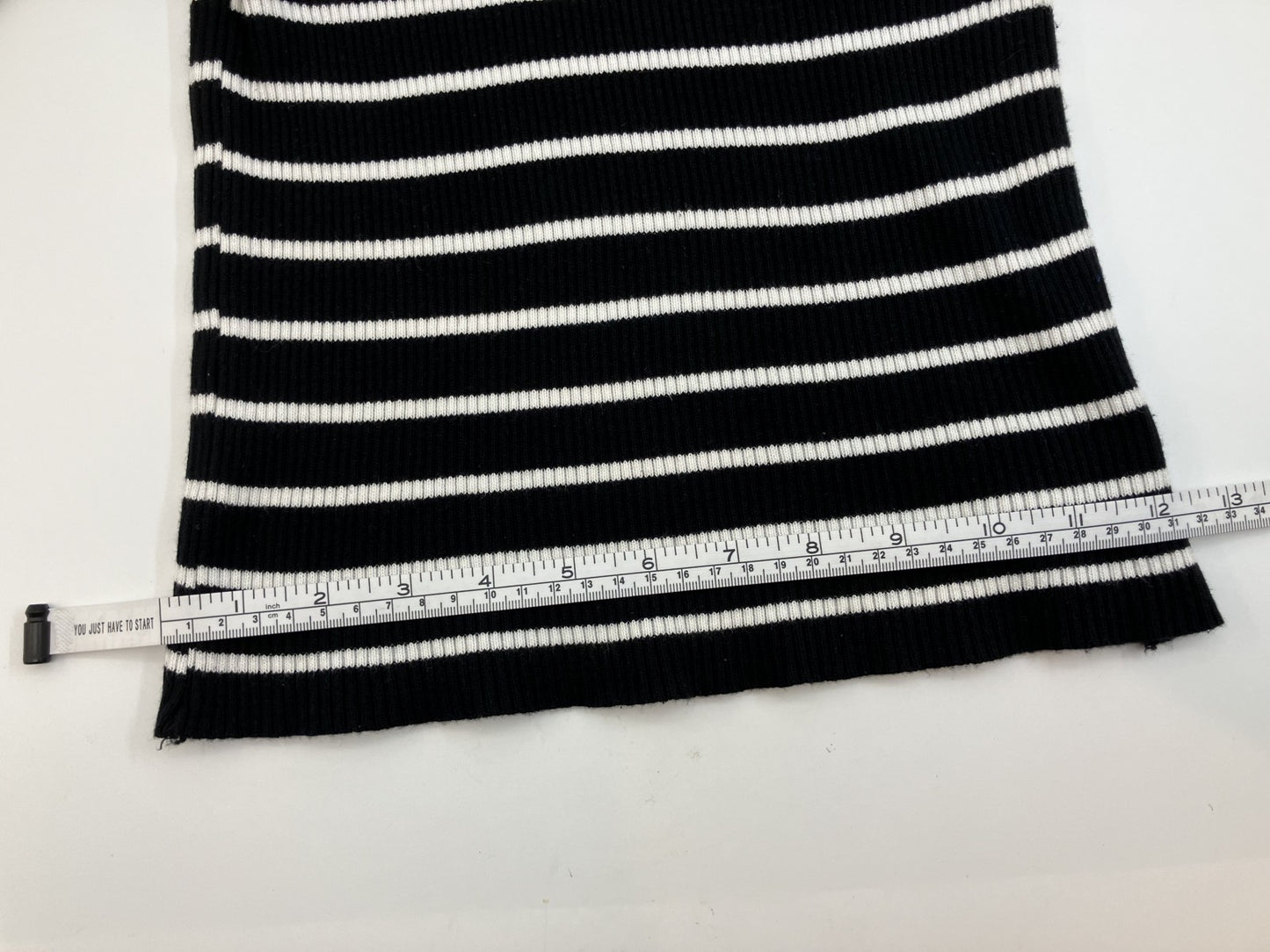 Striped top x white denim skirt set / Short sleeve knit & front button trapezoid skirt / Medium size /