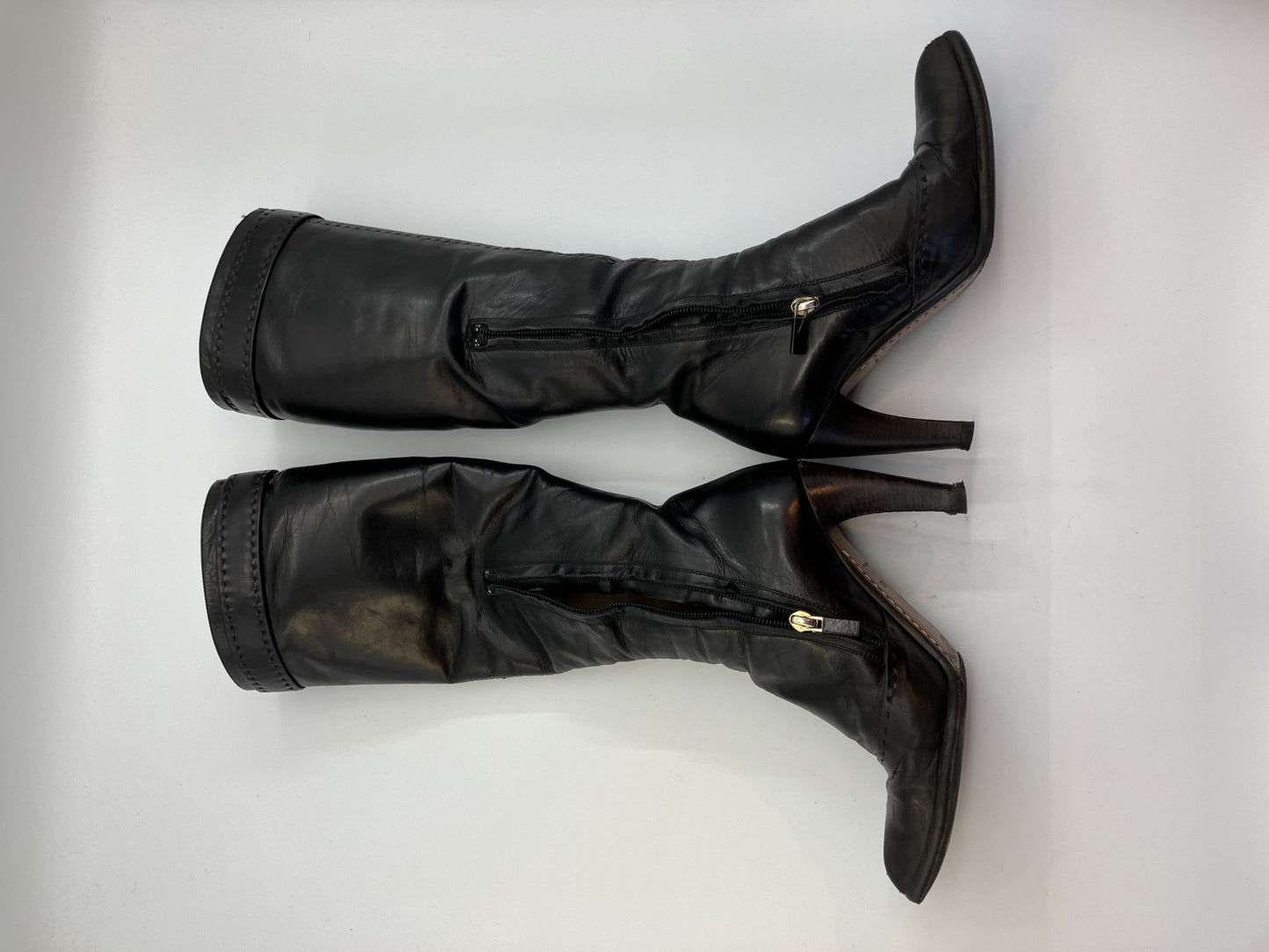 LOUIS VUITTON leather long boots black (EU 35.5)(US 5.5)(22.5 cm)(8.86 inch) heel 8.5 cm with box and bag