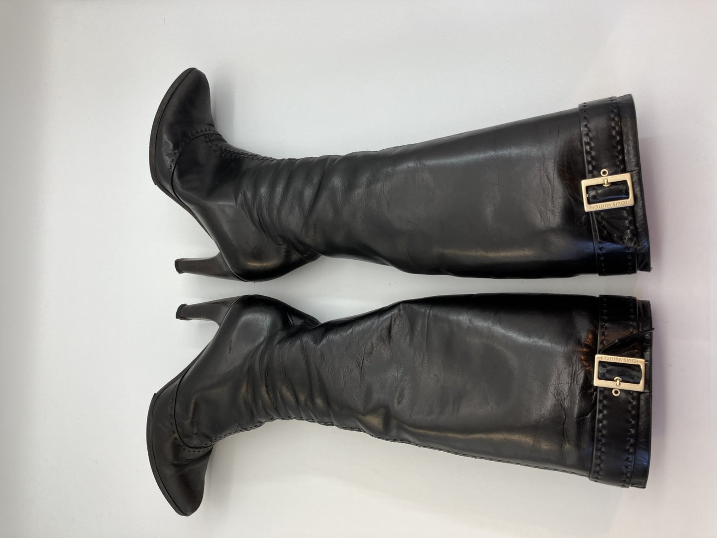 LOUIS VUITTON leather long boots black (EU 35.5)(US 5.5)(22.5 cm)(8.86 inch) heel 8.5 cm with box and bag