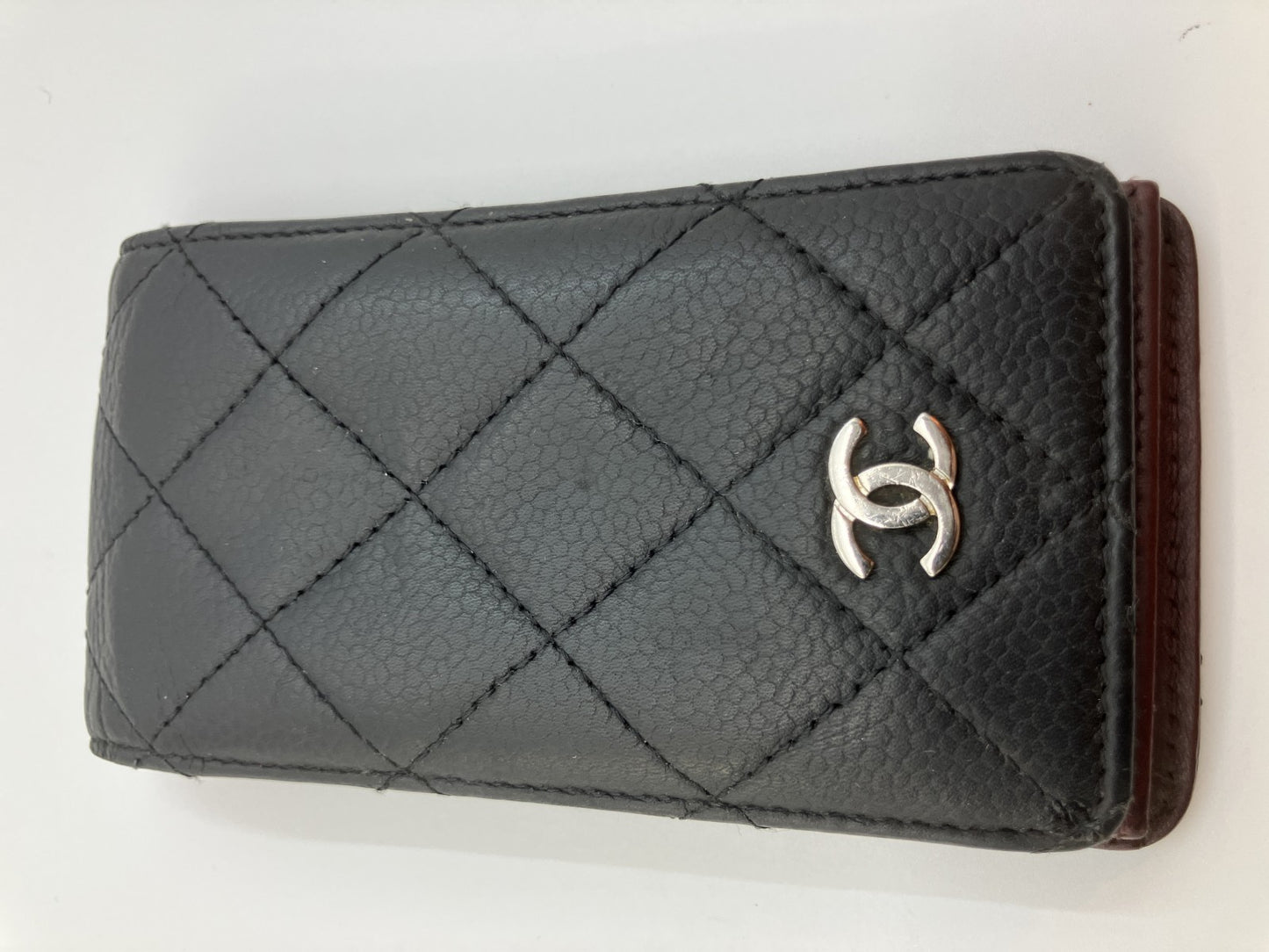 Chanel Phone Case Black Caviar Skin 12.8×6.8×1.5cm Quilted Leather with Serial Sticker Made in France