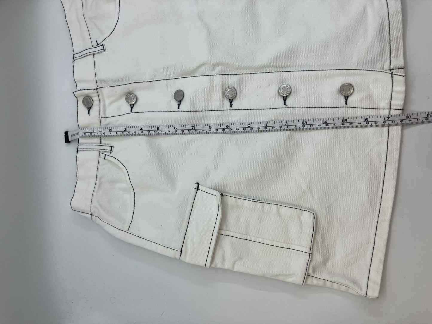 Striped top x white denim skirt set / Short sleeve knit & front button trapezoid skirt / Medium size /