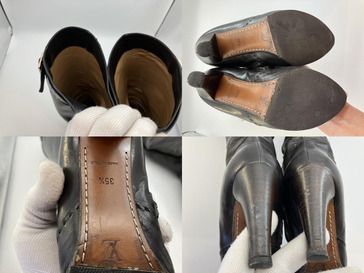 LOUIS VUITTON leather long boots black (EU 35.5)(US 5.5)(22.5 cm)(8.86 inch) heel 8.5 cm with box and bag