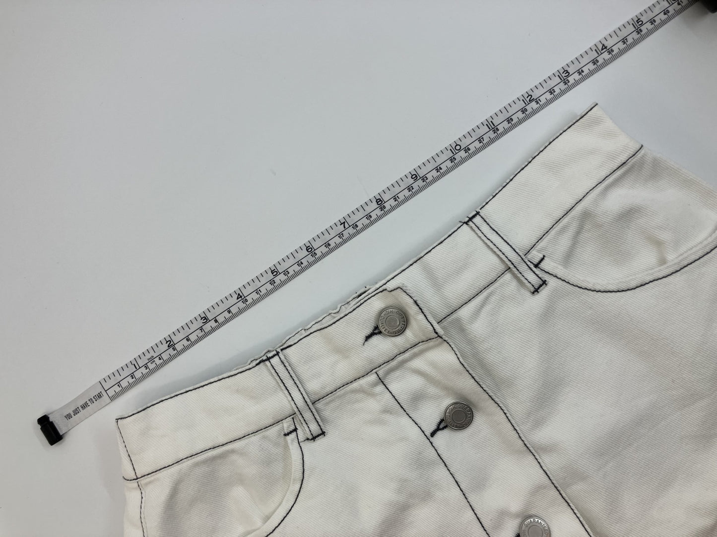 Striped top x white denim skirt set / Short sleeve knit & front button trapezoid skirt / Medium size /