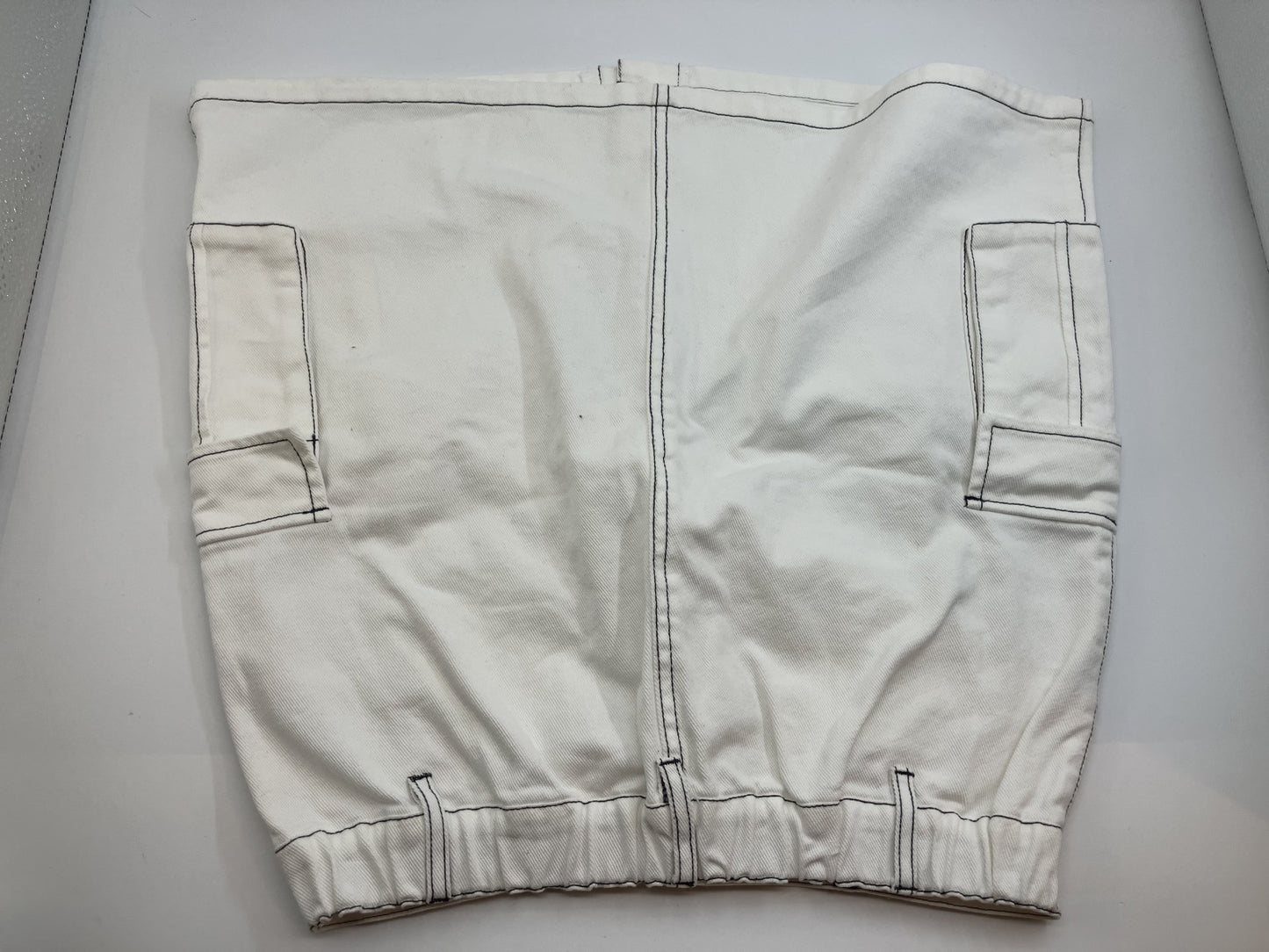 Striped top x white denim skirt set / Short sleeve knit & front button trapezoid skirt / Medium size /