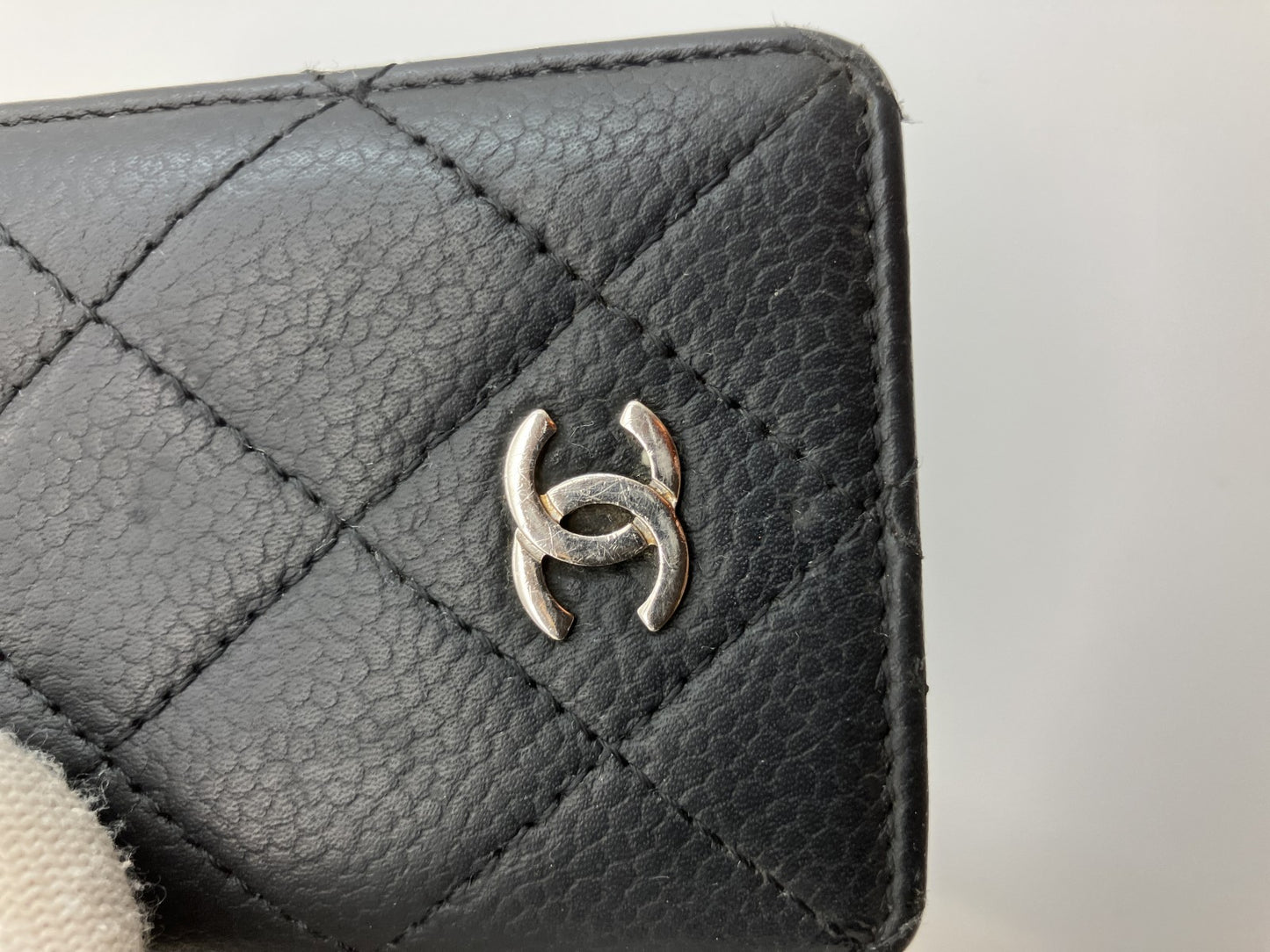 Chanel Phone Case Black Caviar Skin 12.8×6.8×1.5cm Quilted Leather with Serial Sticker Made in France