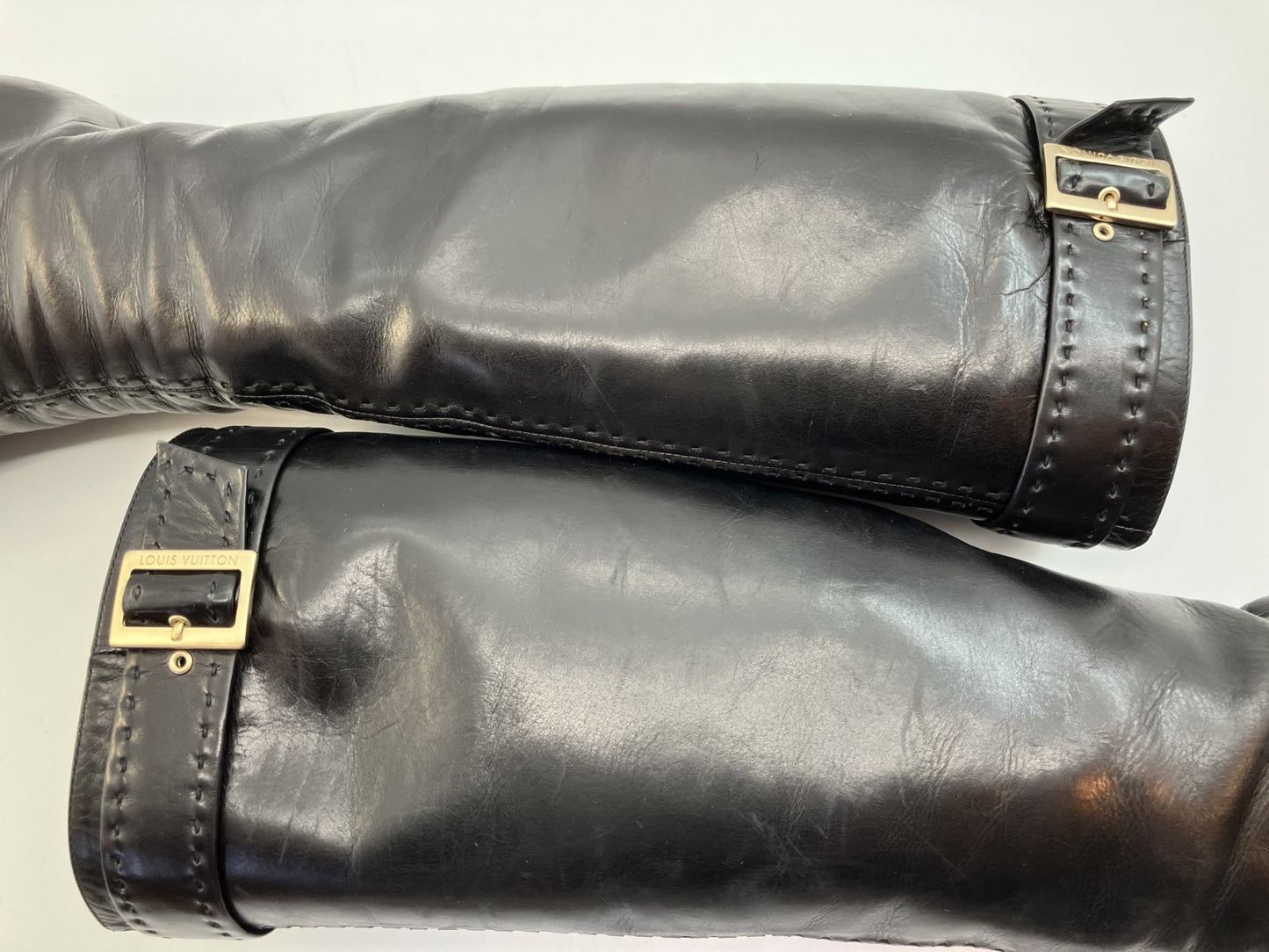 LOUIS VUITTON leather long boots black (EU 35.5)(US 5.5)(22.5 cm)(8.86 inch) heel 8.5 cm with box and bag