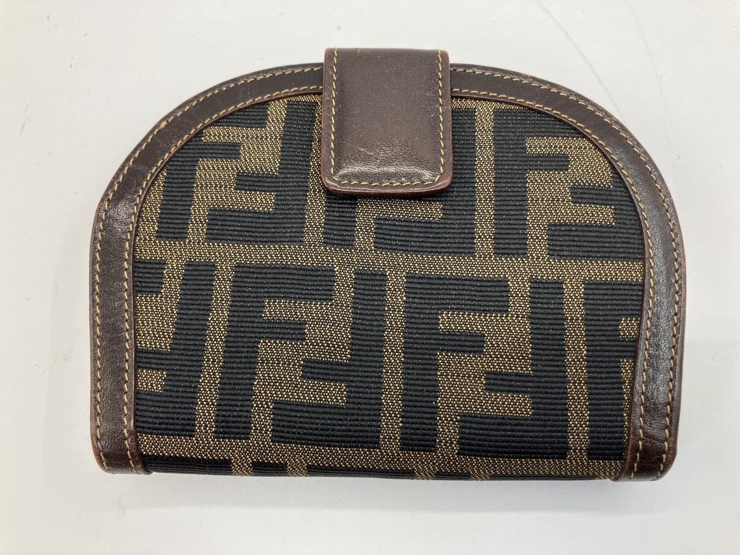 Fendi Zucca Bifold Wallet Brown Canvas Leather FF Logo Vintage Italy Authentic