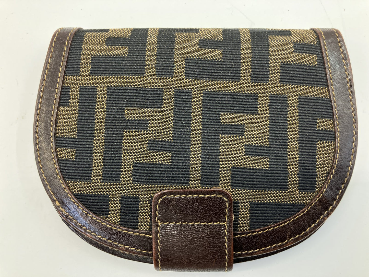 Fendi Zucca Bifold Wallet Brown Canvas Leather FF Logo Vintage Italy Authentic