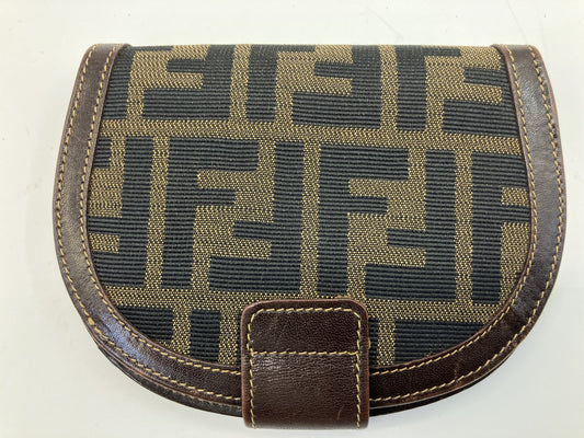 Fendi Zucca Bifold Wallet Brown Canvas Leather FF Logo Vintage Italy Authentic