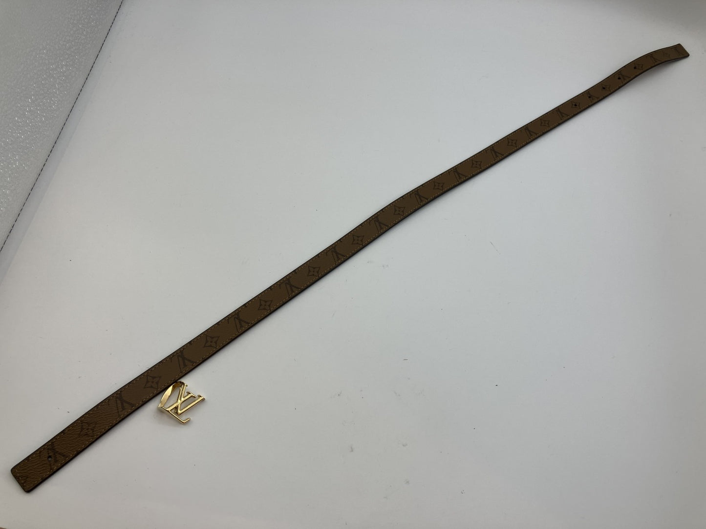 Louis Vuitton Belt Monogram Canvas Brown Gold Buckle 81cm x 2cm Made in Spain (Defect: Missing Bar)