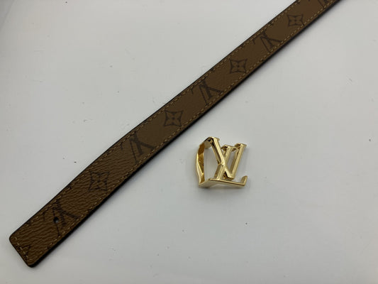 Louis Vuitton Belt Monogram Canvas Brown Gold Buckle 81cm x 2cm Made in Spain (Defect: Missing Bar)