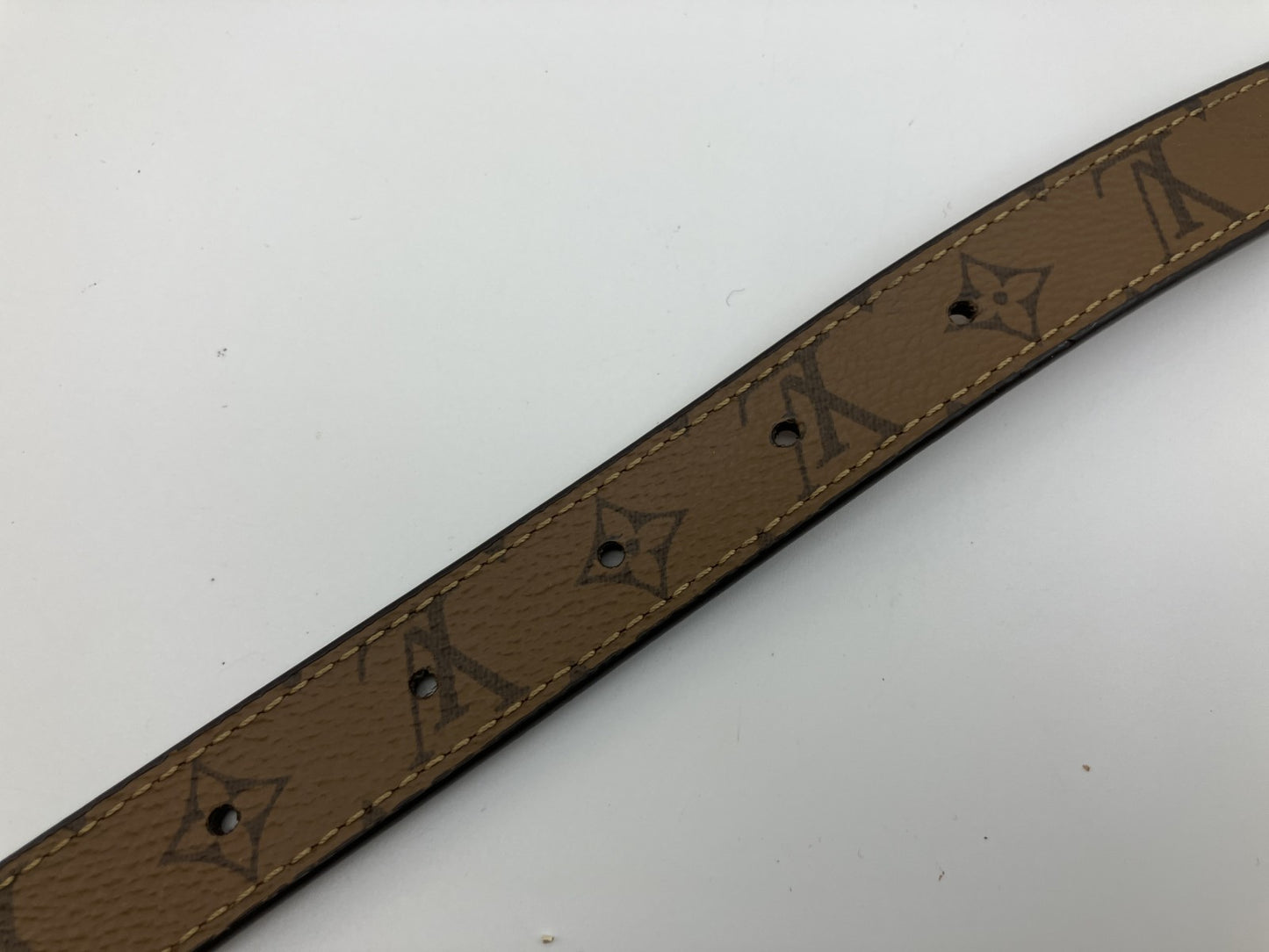 Louis Vuitton Belt Monogram Canvas Brown Gold Buckle 81cm x 2cm Made in Spain (Defect: Missing Bar)