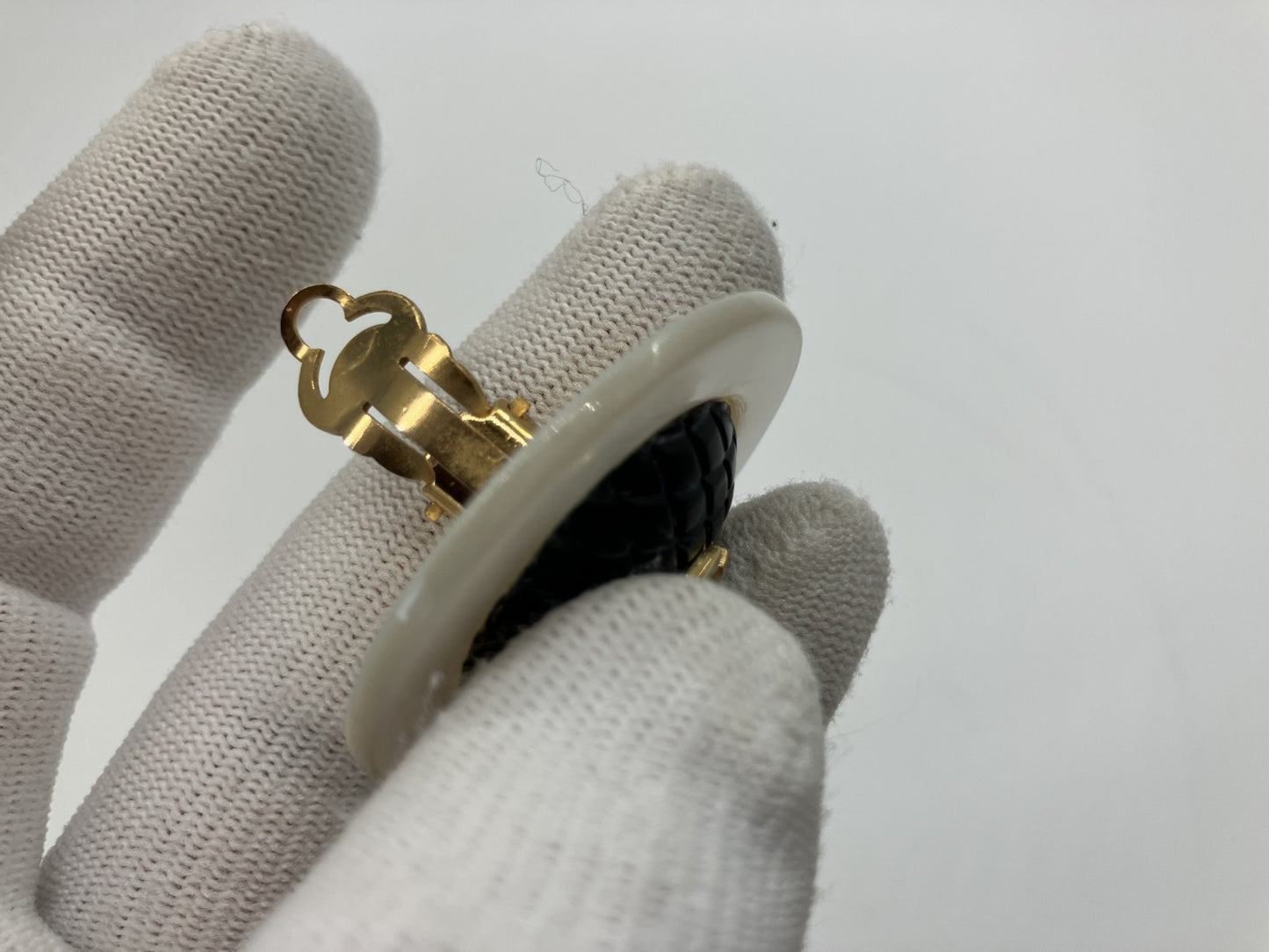 CHANEL Coco Mark Clip Earrings Large 40mm Gold Black Vintage Parts