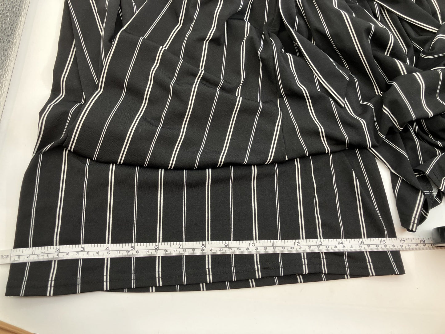 Stripe Pattern Wide Pants & Pearl Top Set Try-on Image Available