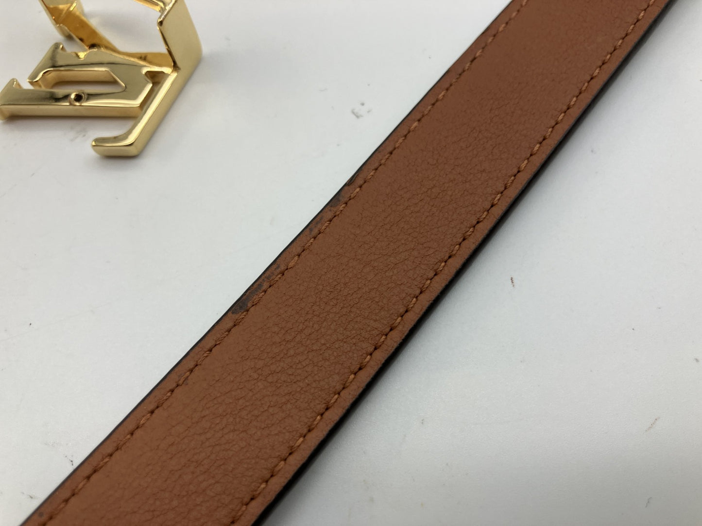 Louis Vuitton Belt Monogram Canvas Brown Gold Buckle 81cm x 2cm Made in Spain (Defect: Missing Bar)