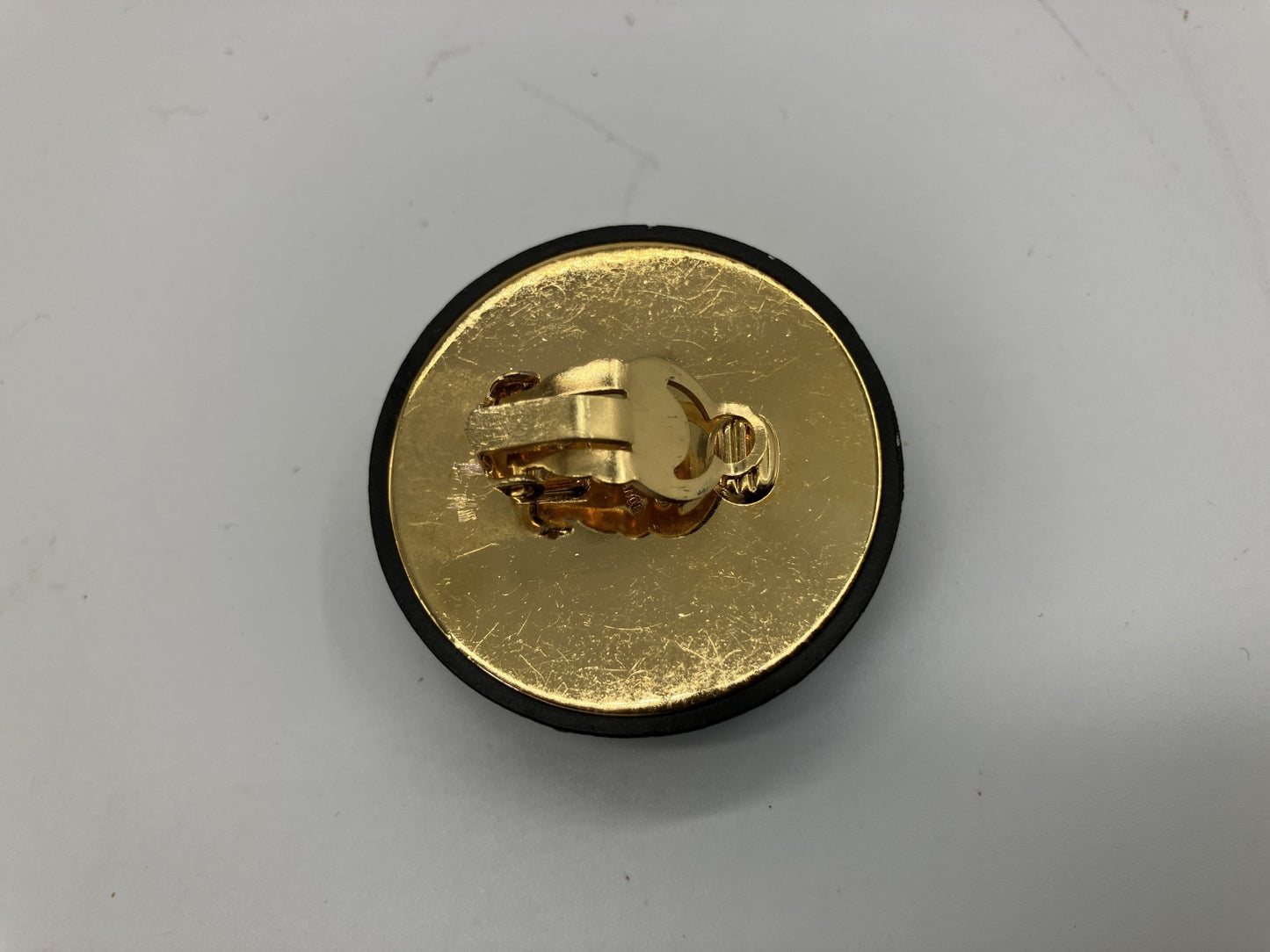 CHANEL CC Logo Earrings 93A Black Gold Clip On Large 3.7cm Single Vintage