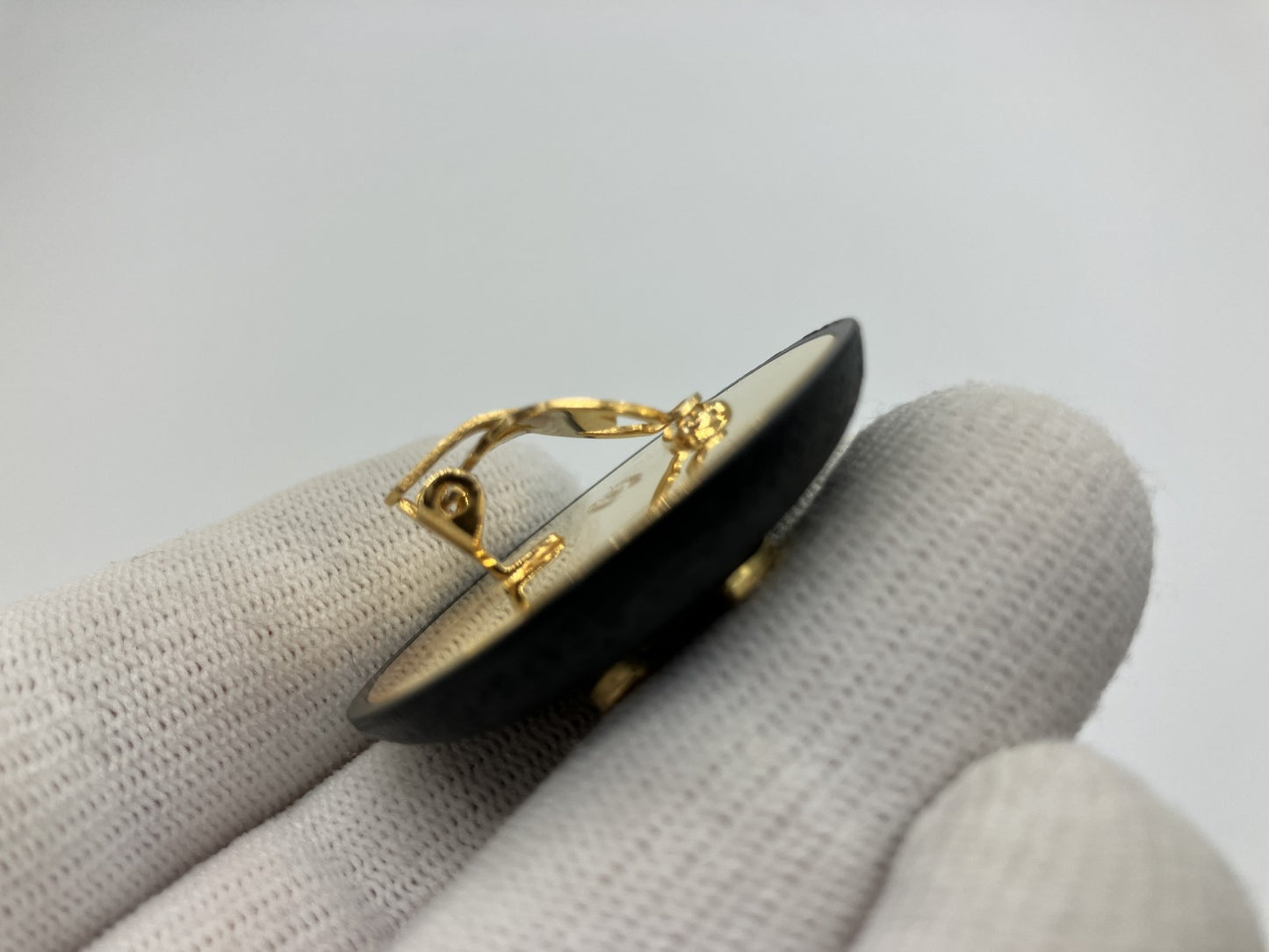 CHANEL CC Logo Earrings 93A Black Gold Clip On Large 3.7cm Single Vintage